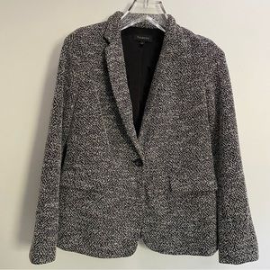 Talbots One Button Blazer Black and White Tweed Jacket Lined Size Medium